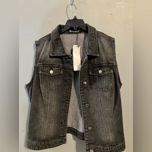 NWT LARGE Allegra K Black Wash Denim Vest Y2K 90s Grunge Punk Vibes Rock Concert
